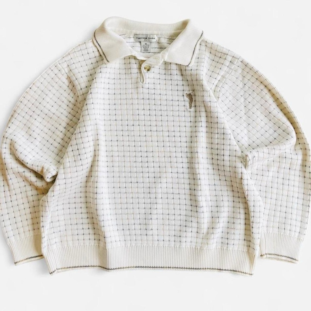 Vintage Cypress Links Cream Off white Cotton Collared Embroidered Golf Sweater